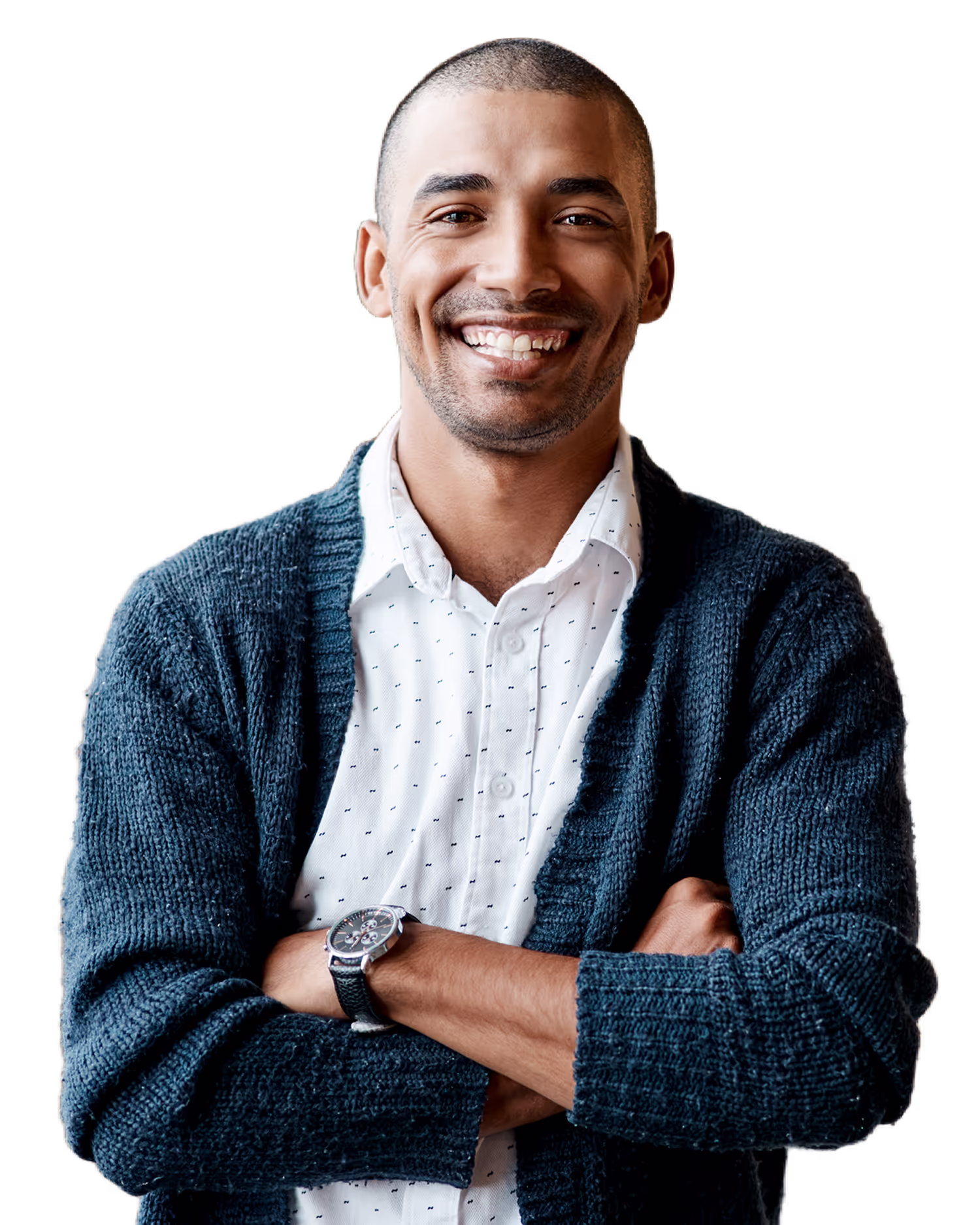 Smiling man crossing arms